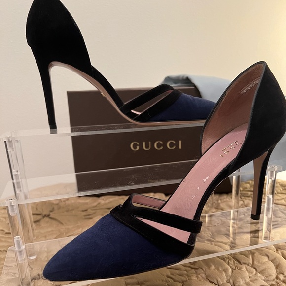 Gucci Reese Contrast Suede d'Orsay Pumps Size 37.5 - Picture 2 of 6